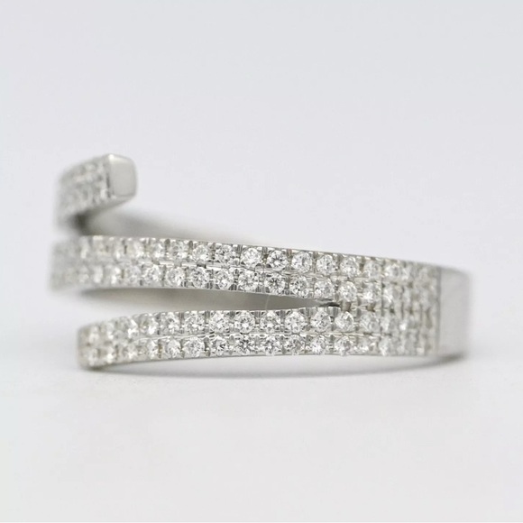 18K VS Diamond Finger Cuff - Toe Ring - Spiral Wrap Vine Crossover - White Gold - Picture 3 of 11